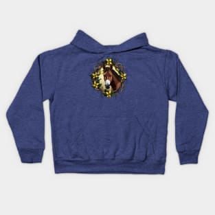 Mule Surrounded By A Wreath Of Yellow jessamine Tattoo Style Art Kids Hoodie